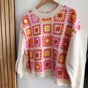 Granny Squares Crochet Sweater (L) Y Two Pink Yellow Orange
